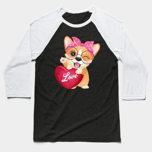 Cute little corgi hugging a love Baseball T-Shirt